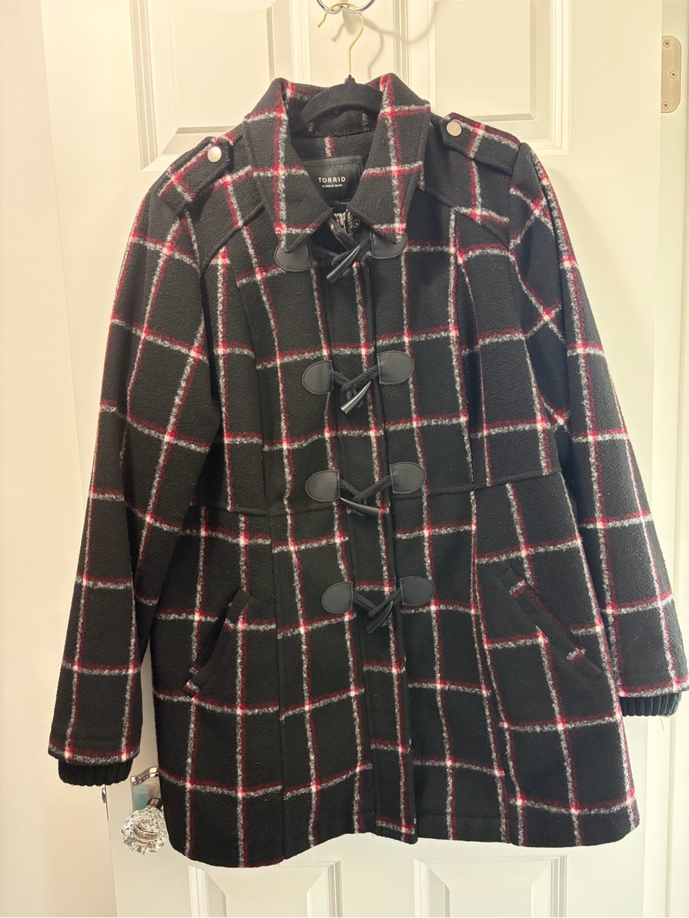 torrid Black and Red Plaid Wool Blend Toggle Pea Coat Size 2X